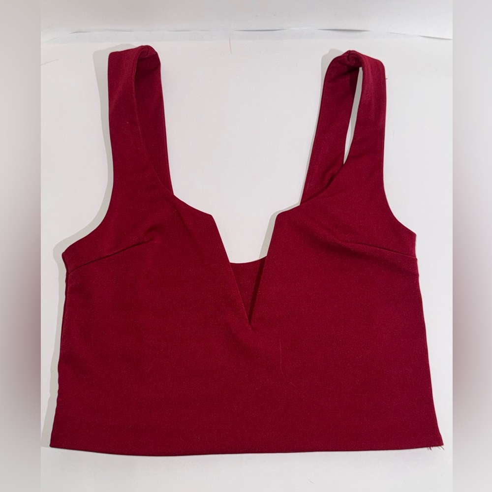 Dark red V neck crop top with side zip closure